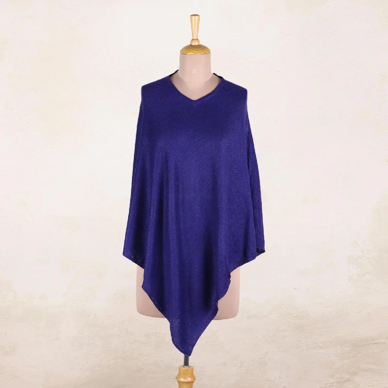 Women's Polish Wool SweatersCobalt Blue Warmth Indian Cashmere Wool Knitted Cobalt Blue Poncho