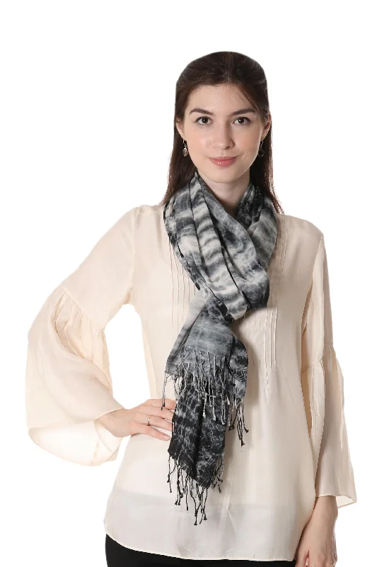 Women's Keyhole Collar SweatersElegant Shibori 100% Cotton Shibori Shawl in Black and Ivory from India