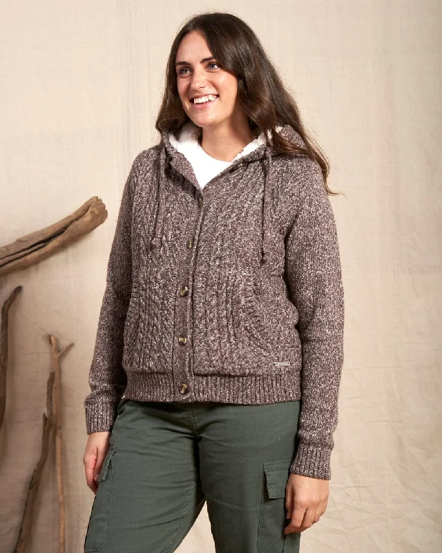 Women's Wide Collar SweatersHelen - Womens Knitted Cardigan - Brown