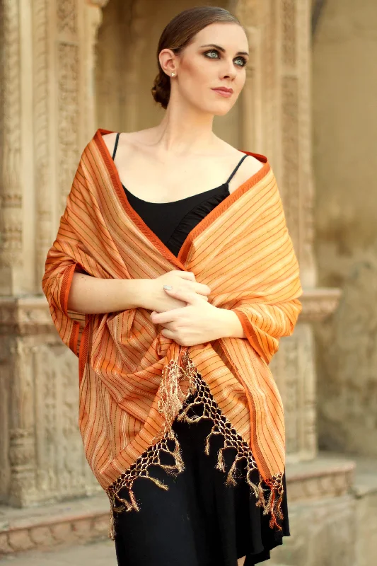 Women's Narrow Collar SweatersIndia Sunset Cotton and silk shawl