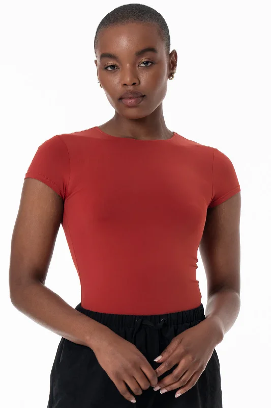 Women's Rounded Collar SweatersBodysuit _ 155525 _ Red