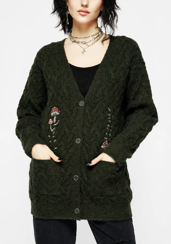 Women's Sweetheart Collar SweatersSeelie Embroidered Cable Knit Cardigan