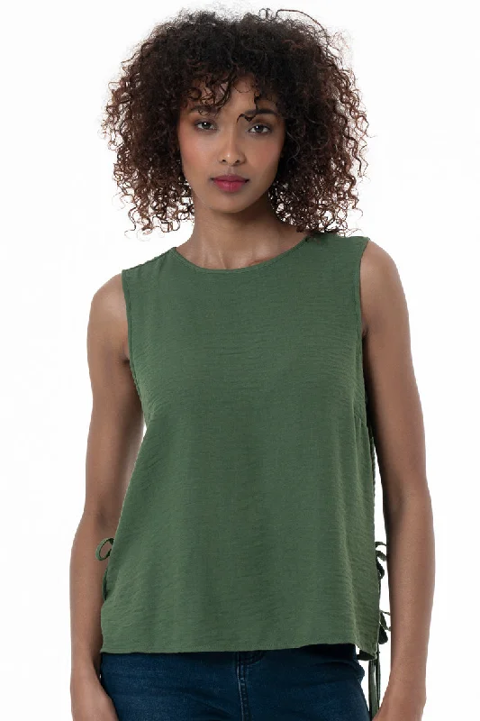 Women's High Collar SweatersTank Top With Side Ties _ 153821 _ Green