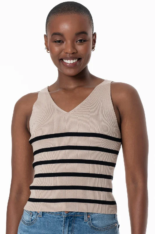 Women's High Collar SweatersKnit Tank Top _ 158887 _ Beige