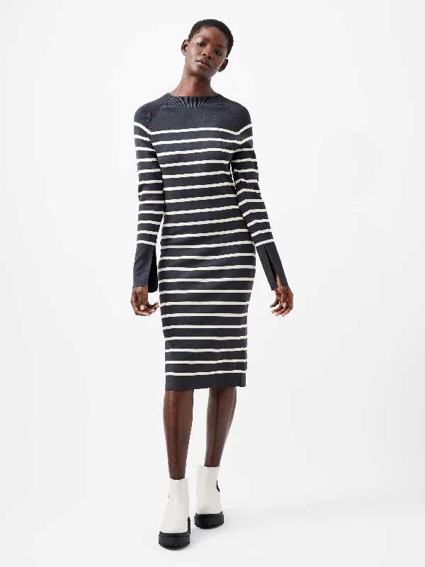 Women's Collarless Design SweatersMilena Striped Knit Midi Dress