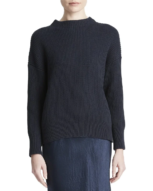 Women's Mandarin Collar SweatersVince Ribbed Funnel Neck Cashmere-Blend Top