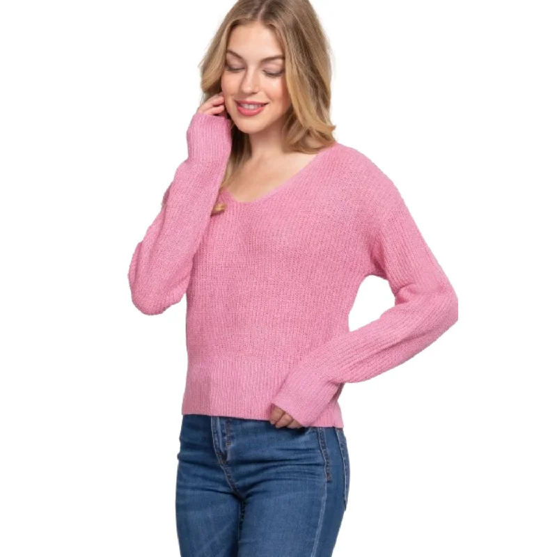 Women's Zip-Up SweatersDolman Slv Strappy Open Back Sweater