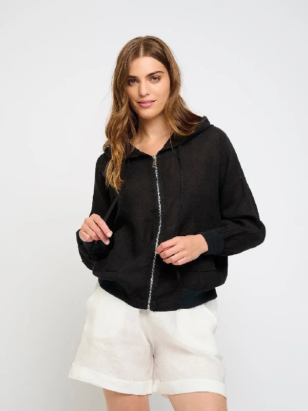 Women's Armenian Wool SweatersZip Hood Top - Black