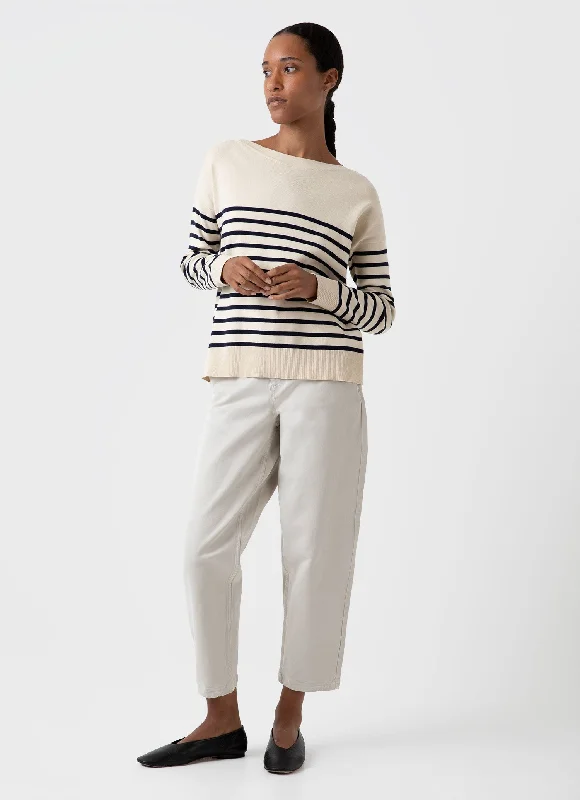 Women's Cashmere SweatersWomen's Breton Stripe Jumper in Ecru/Navy