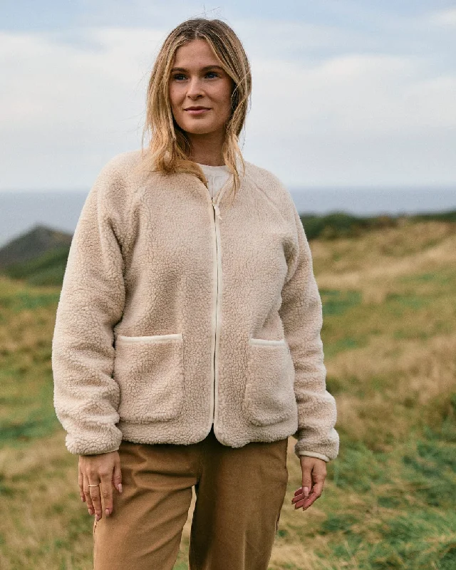 Women's Mohair SweatersPiper - Womens Reversible Zip Collarless Fleece - Cream