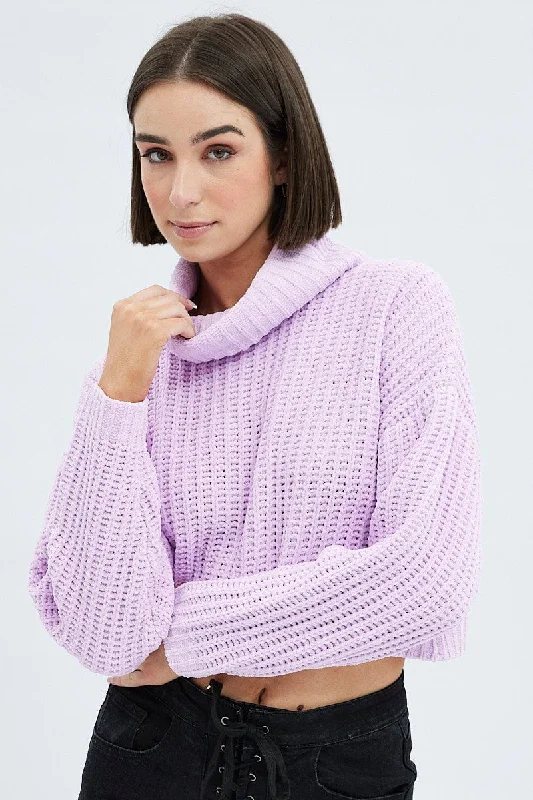 Women's Peter Pan Collar SweatersPink Knit Jumper Turtle Neck Chenille