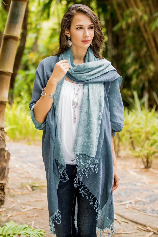 Women's Fine Gauge SweatersBlue Mystique 100% Cotton Blue Jacket and Scarf Set from Thailand