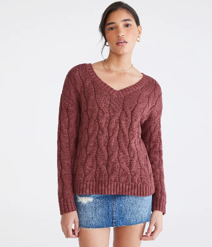 Women's Solid Color SweatersAeropostale Wear 2 Ways Oversized Cable Sweater