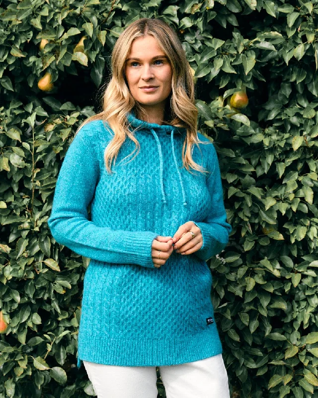 Women's Peter Pan Collar SweatersHele Bay - Womens Longline Knitted Hoodie - Blue