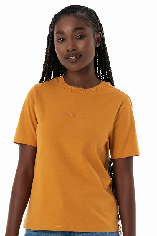 Women's Notched Collar SweatersSlim Fit T-Shirt _ 154364 _ Ochre