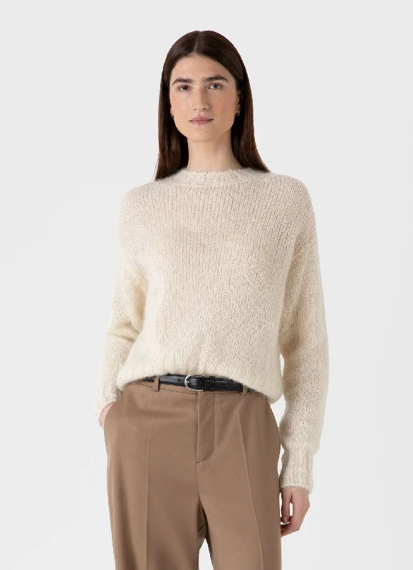 Women's Ribbed SweatersWomen's Mohair Silk Jumper in Ecru