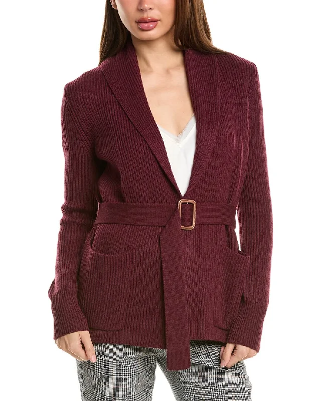 Women's Square Collar SweatersBruno Magli Ribbed Belted Shawl Wool Cardigan