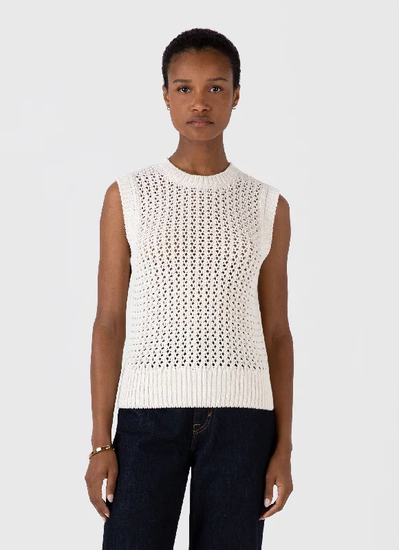 Women's High Collar SweatersWomen's Chunky Cotton Stitch Vest in Ecru