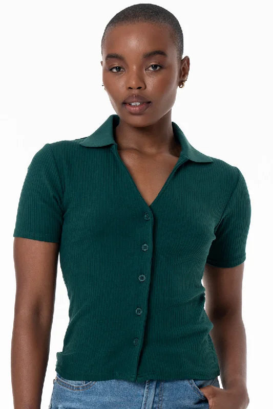 Women's Crop SweatersMock Button Top _ 154504 _ Green