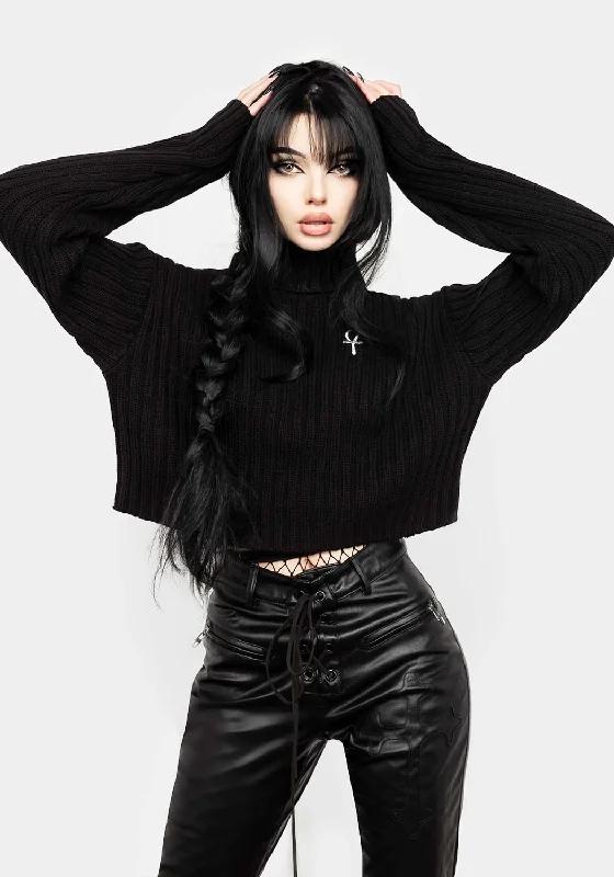 Women's Keyhole Collar SweatersFate Funnel-Neck Crop Jumper