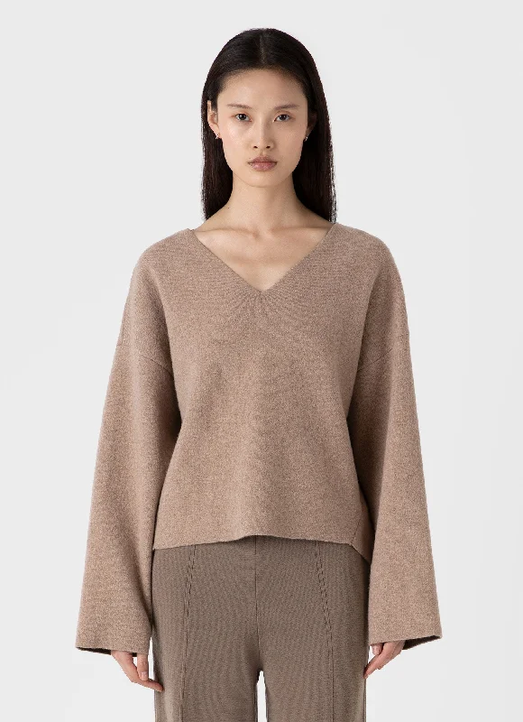 Women's Frilled SweatersWomen's Double Faced Jumper in Oatmeal Melange