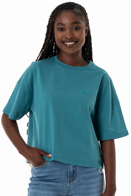 Women's Wide Collar SweatersBoxy T-Shirt _ 154362 _ Teal