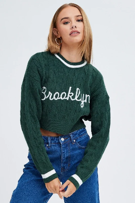 Women's Estonian Wool SweatersGreen Sweater Long sleeve Crew neck