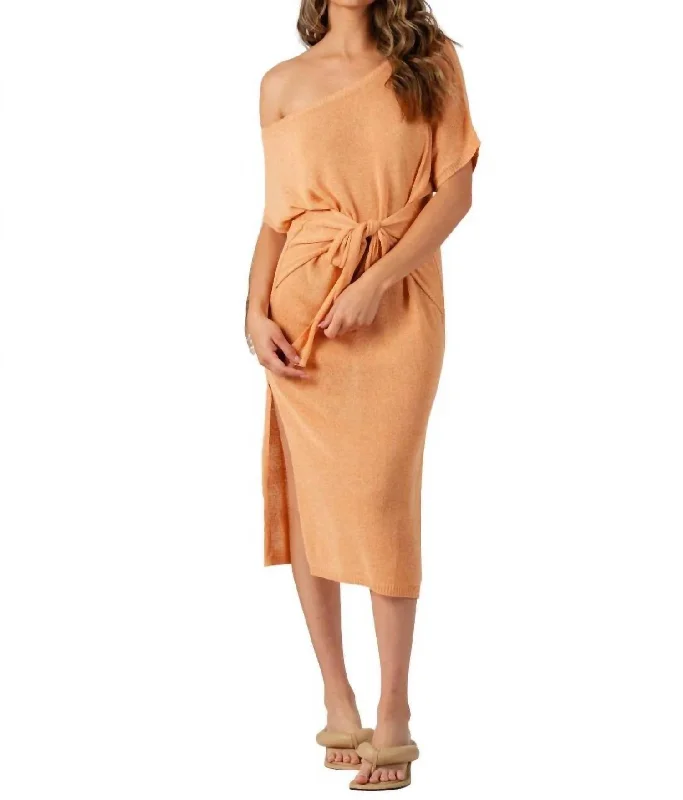 Women's V-Shaped Collar DressesAphrodite Knit Dress In Apricot