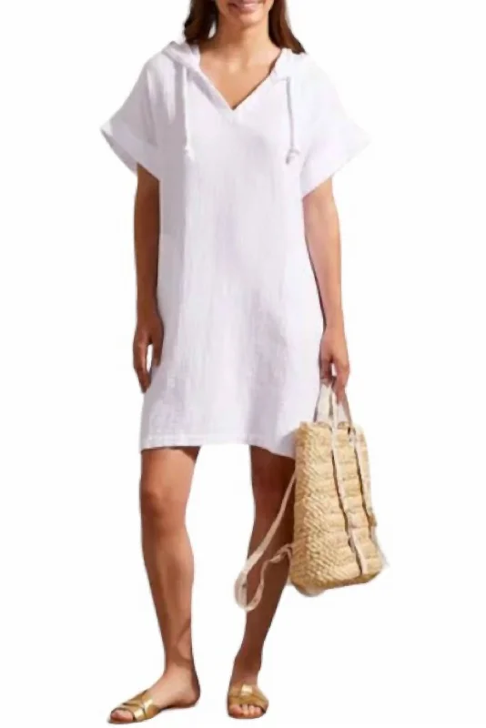 Women's Peter Pan Collar DressesBeach Dress Hood And Pockets In White