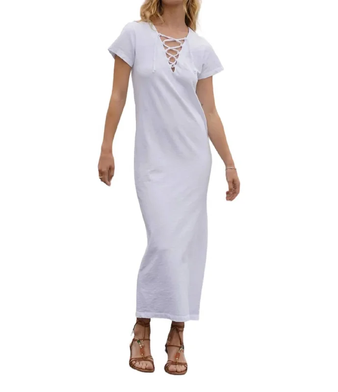 Women's Shawl Collar DressesBel Air Lace Up Dress In White