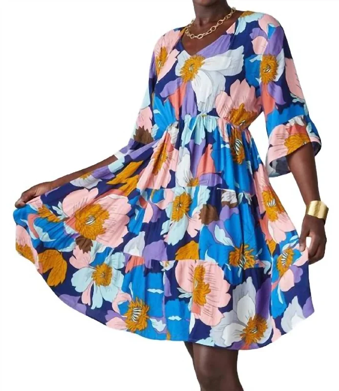 Women's Low Collar DressesBiba Floral Print Swing Dress In Multicolor