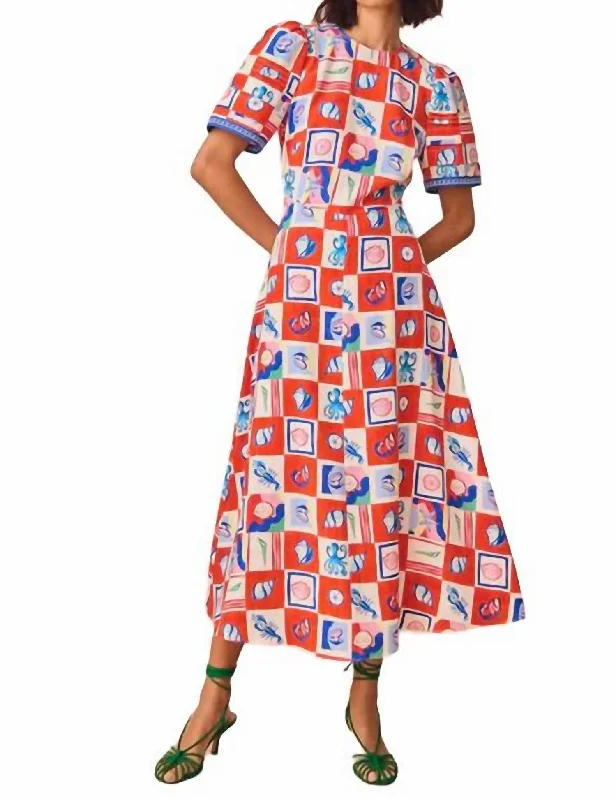 Women's U-Shaped Collar DressesCasey Dress In Sea Tiles