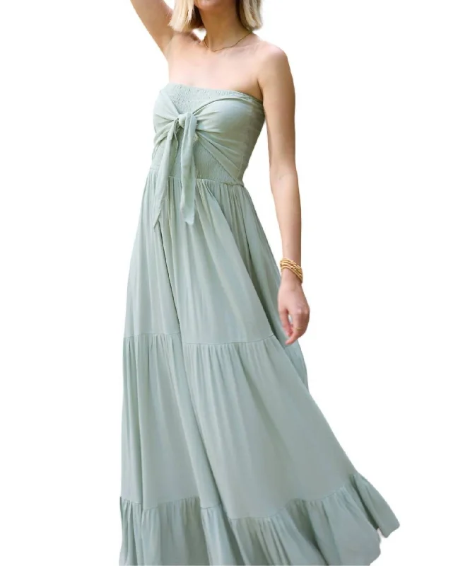 Women's Boat-Back DressesCoastal Tie Front Strapless Dress In Green