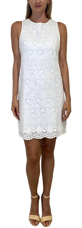 Women's Shirt Collar DressesCotton Embroidered Eyelet Shift Dress In White