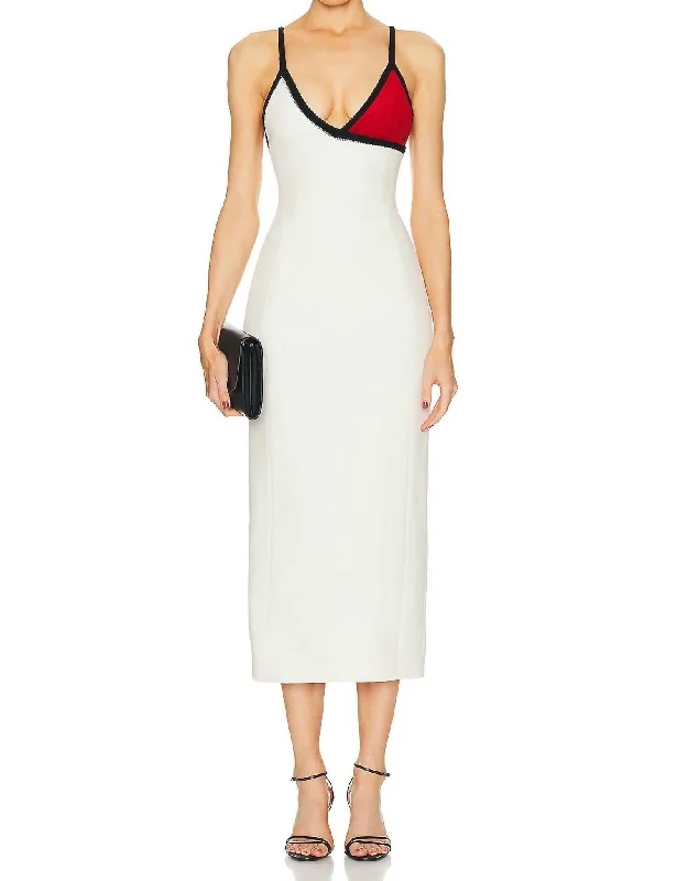 Women's Keyhole Collar DressesEdina Dress In Ivory, Red, Black