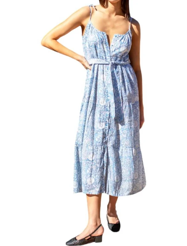 Women's Sweetheart Collar DressesIndia Button Front Sundress In Arbor Blissful Blue Organic