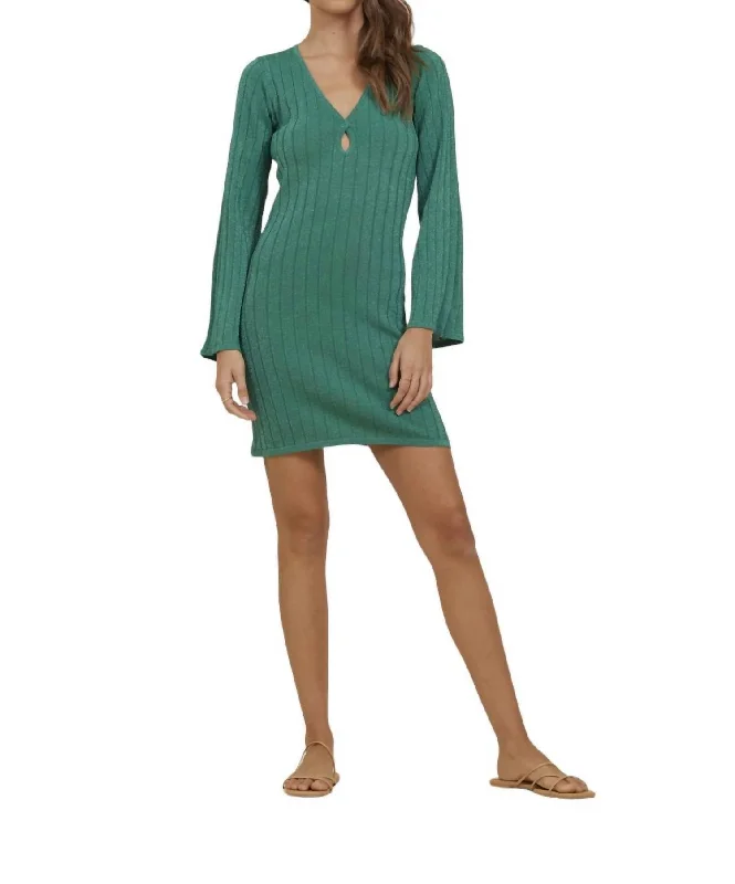 Women's Lapel Collar DressesKelly Rib Metallic Dress In Green