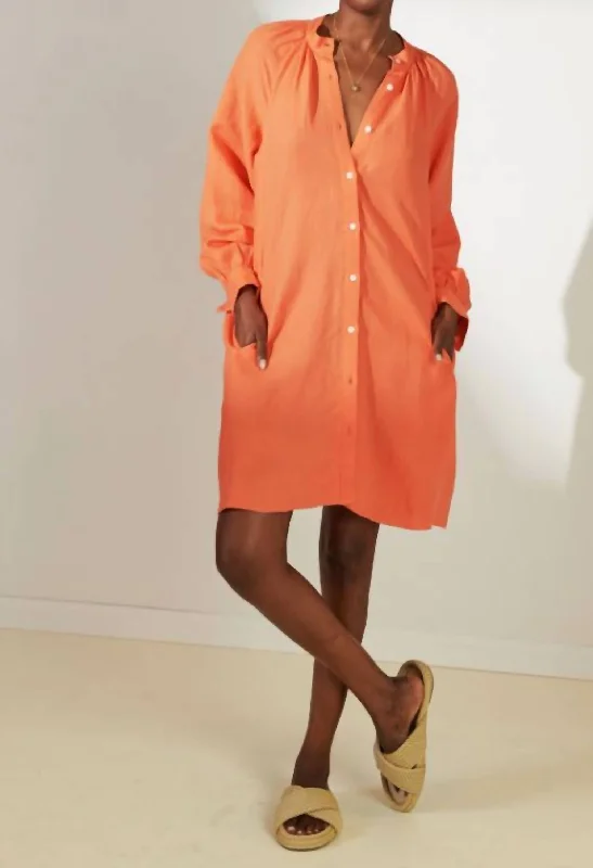 Women's Boat-Neck DressesMeaza Button Up Dress In Kelemi Coral