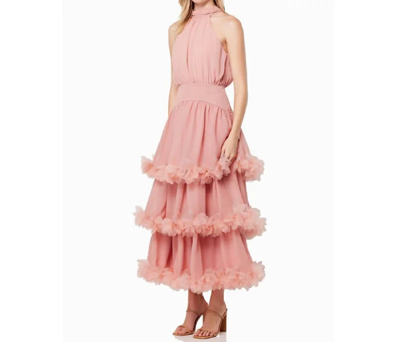 Women's Rounded-Neck DressesNereida Tiered Halter Dress In Rose