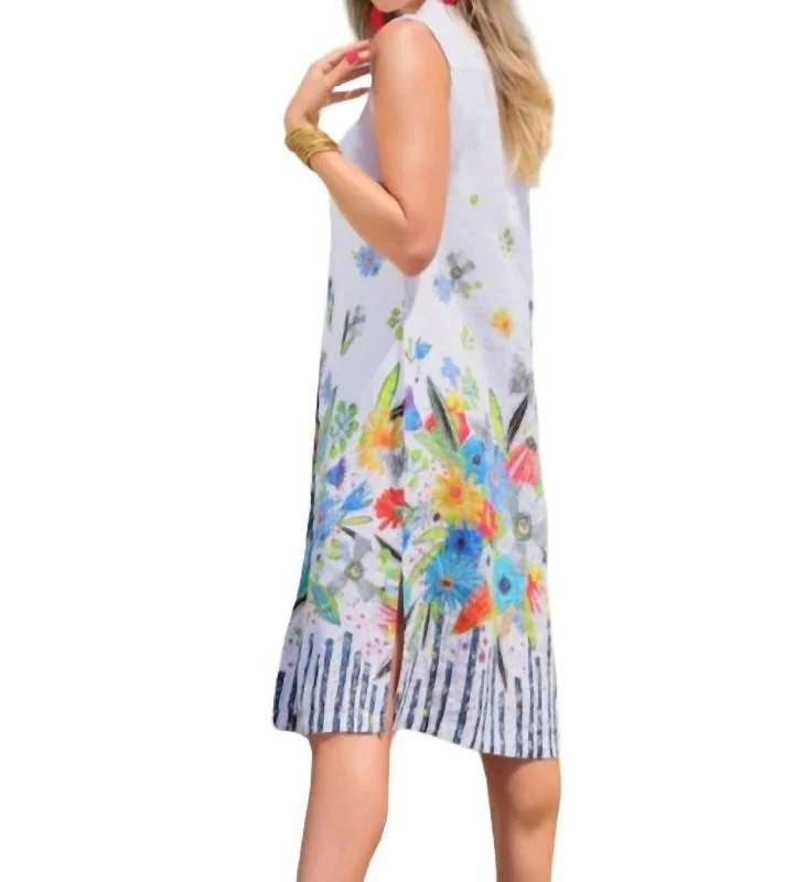 Women's Boat-Neck DressesNew Bouquet Coming Soon Sleeveless Linen Dress In White