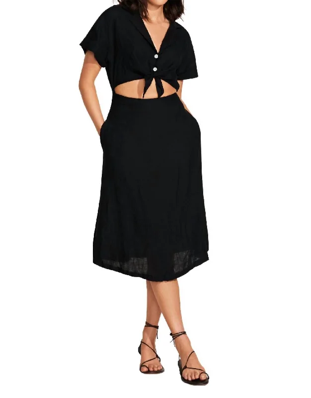 Women's Sweetheart Collar DressesPlaya Cutout Linen Dress In Black