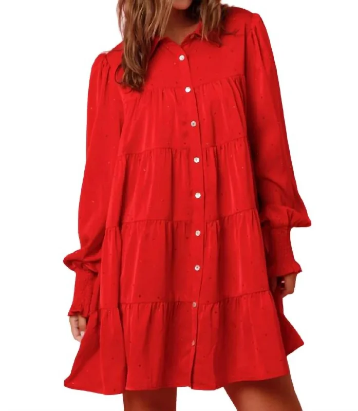 Women's Sleeveless DressesRhinestone Button Down Shirt Dress In Red