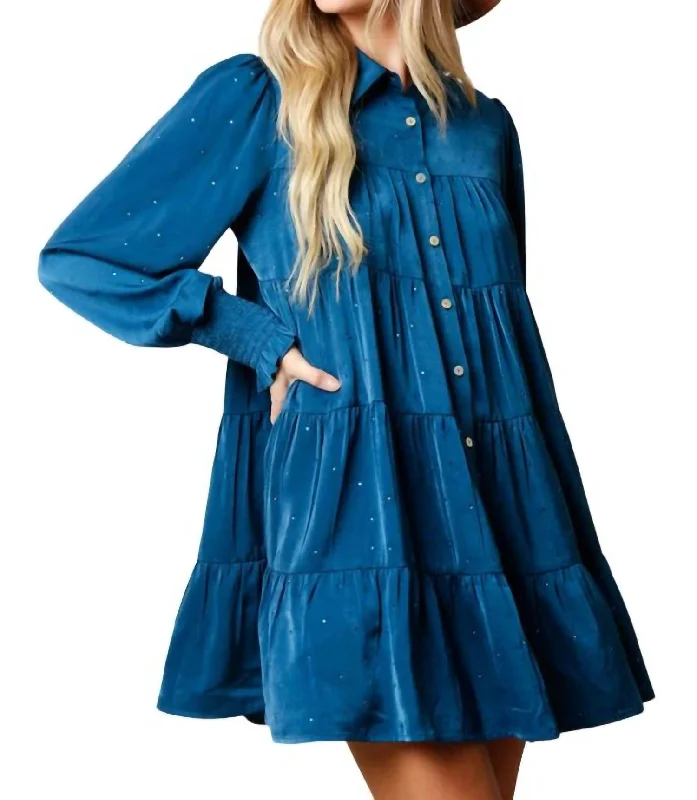 Women's Wrap DressesRhinestone Button Down Shirt Dress In Teal