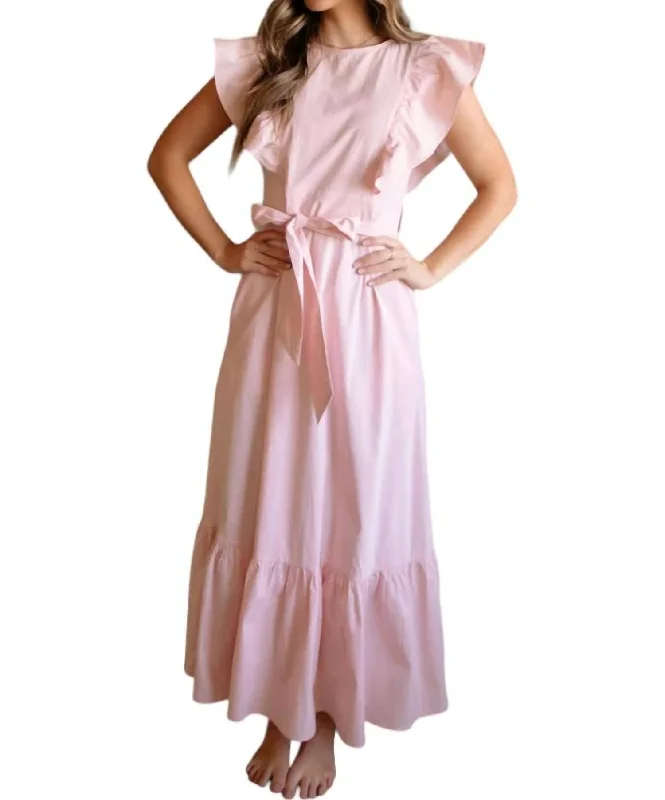 Women's Turtleneck DressesRuffle Sleeve Tiered Dress In Pastel Pink