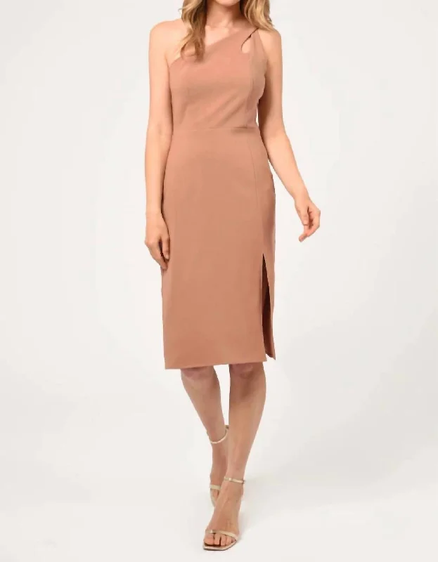 Women's Bell-Sleeve DressesSelia Asymmetrical One Shoulder Dress In Clay