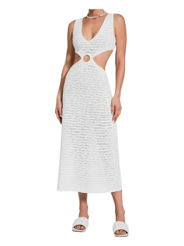 Women's Shawl Collar DressesSonya Crochet Cutout Dress In Off White