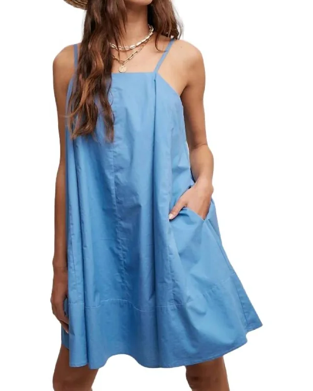 Women's Lapel Collar DressesStrap Swing Dress In French Blue