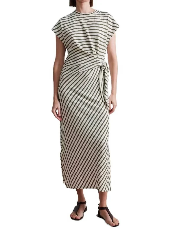 Women's Fit and Flare DressesVanina Cinched Waist Dress In Cream/olive Stripe