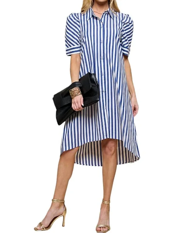 Women's Boat-Neck DressesVibrant Vibe Wide Stripe Dress In Blue