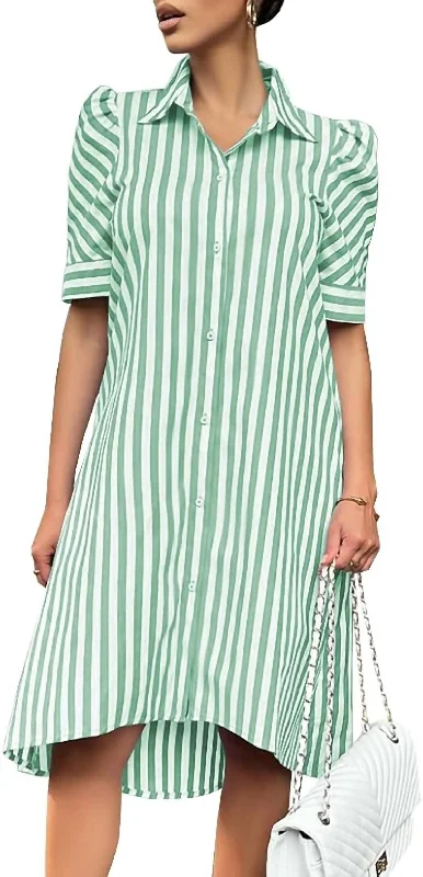 Women's Rounded Collar DressesVibrant Vibe Wide Stripe Dress In Green